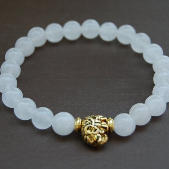 Elephant Bracelet,White Jade Beaded Bracelet - Picture 2 of 2